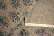 Block Printed Blue Green Floral Boho Linen Throw Fabric - Betel Leaf
