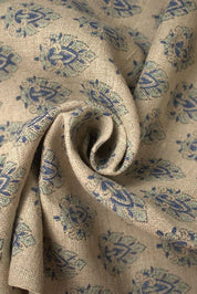 Block Printed Blue Green Floral Boho Linen Throw Fabric - Betel Leaf