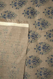 Block Printed Blue Green Floral Boho Linen Throw Fabric - Betel Leaf