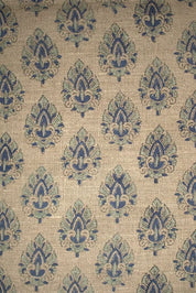 Block Printed Blue Green Floral Boho Linen Throw Fabric - Betel Leaf