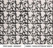 Block Printed Duck Canvas Black Beige Floral Fabric – Midnight