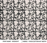 Block Printed Duck Canvas Black Beige Floral Fabric – Midnight
