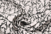 Block Printed Duck Canvas Black Beige Floral Fabric – Midnight