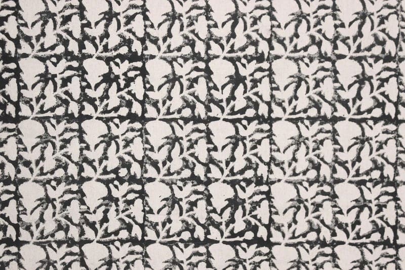 Block Printed Duck Canvas Black Beige Floral Fabric – Midnight