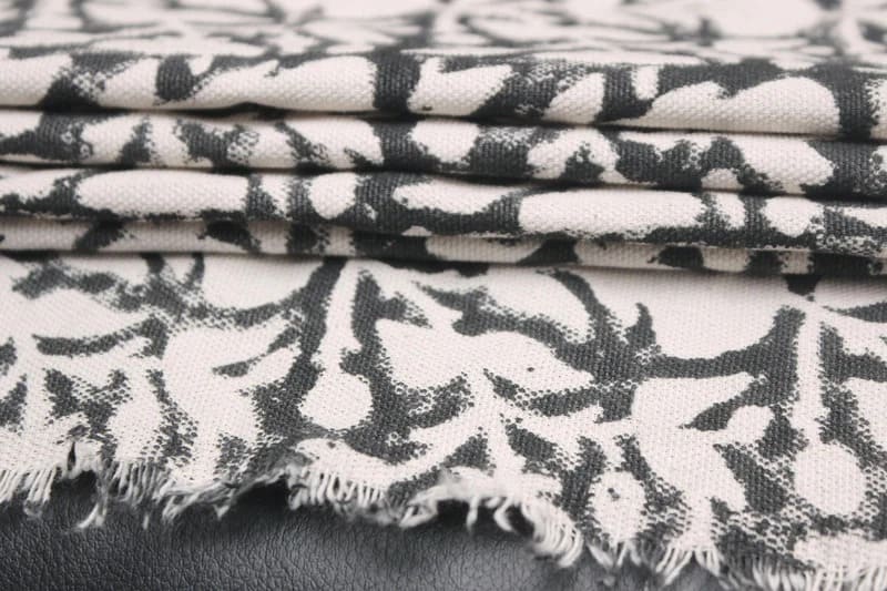 Block Printed Duck Canvas Black Beige Floral Fabric – Midnight