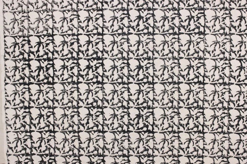 Block Printed Duck Canvas Black Beige Floral Fabric – Midnight