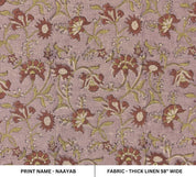 Block Printed Pink Red Floral Linen Throw Fabric - Naayab