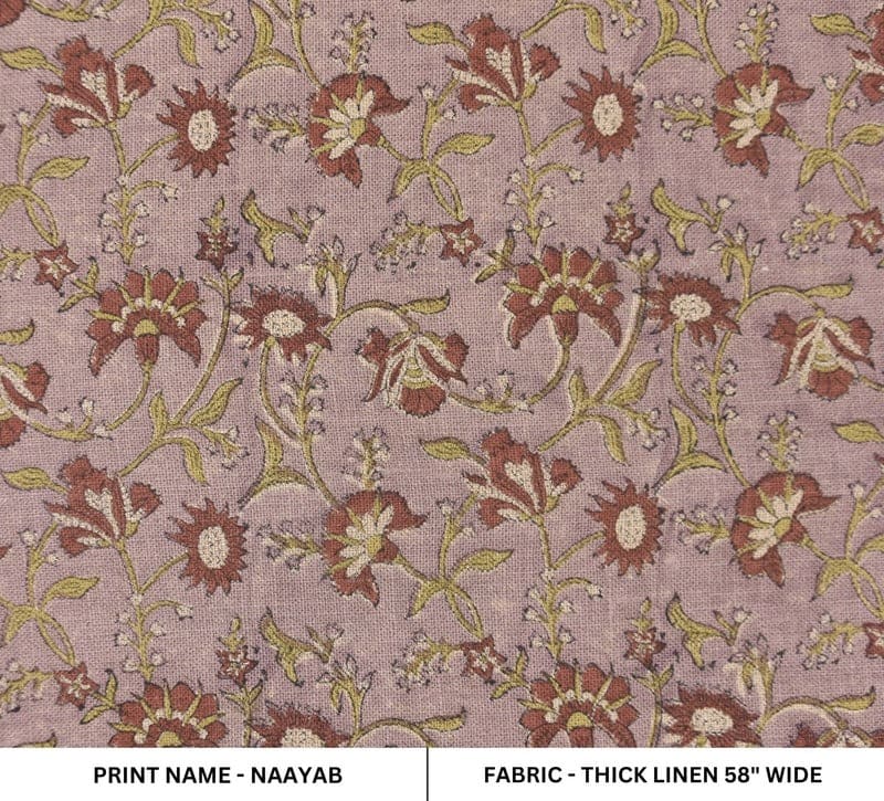 Block Printed Pink Red Floral Linen Throw Fabric - Naayab