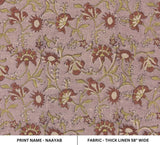 Block Printed Pink Red Floral Linen Throw Fabric - Naayab