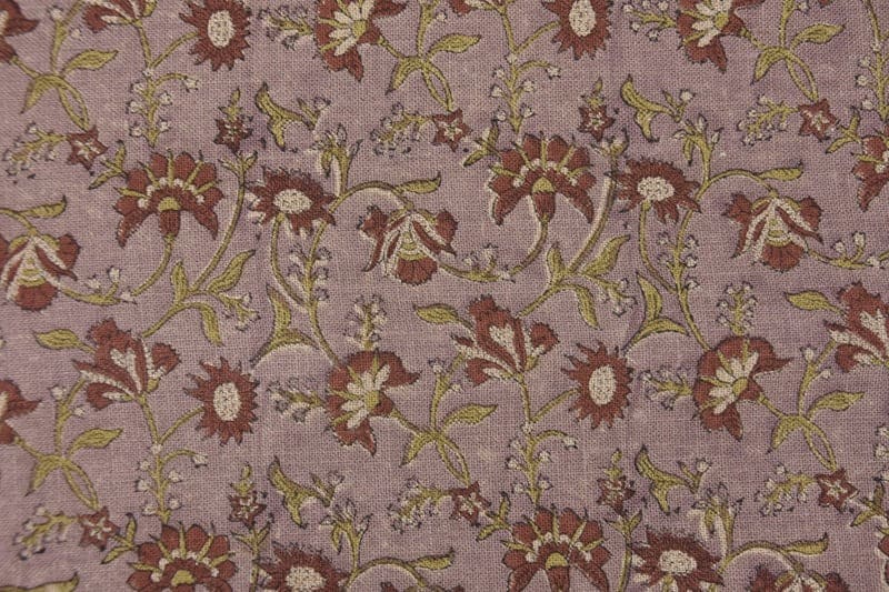 Block Printed Pink Red Floral Linen Throw Fabric - Naayab
