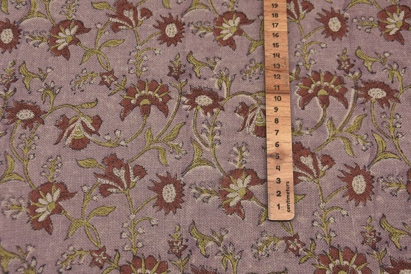 Block Printed Pink Red Floral Linen Throw Fabric - Naayab