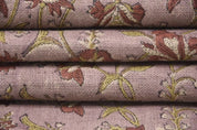 Block Printed Pink Red Floral Linen Throw Fabric - Naayab