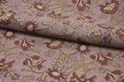 Block Printed Pink Red Floral Linen Throw Fabric - Naayab