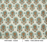 Block Printed Pure Linen Fabric for Curtains & Home Decor – Kusum