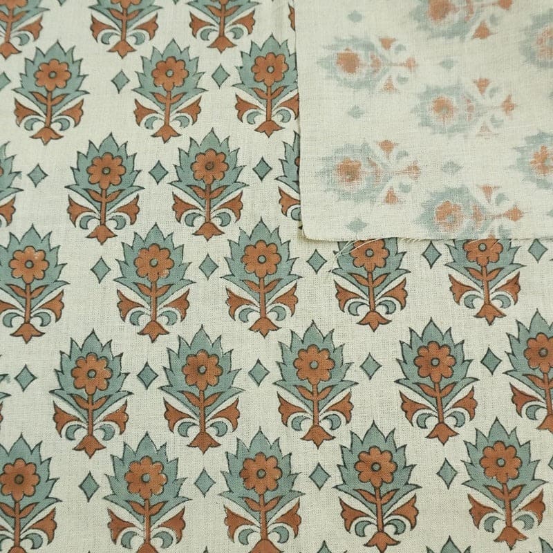 Block Printed Pure Linen Fabric for Curtains & Home Decor – Kusum