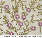 Block Print Printed Linen Fabric Purple Pastel Brown - Sehjan