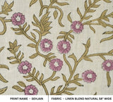 Block Print Printed Linen Fabric Purple Pastel Brown - Sehjan