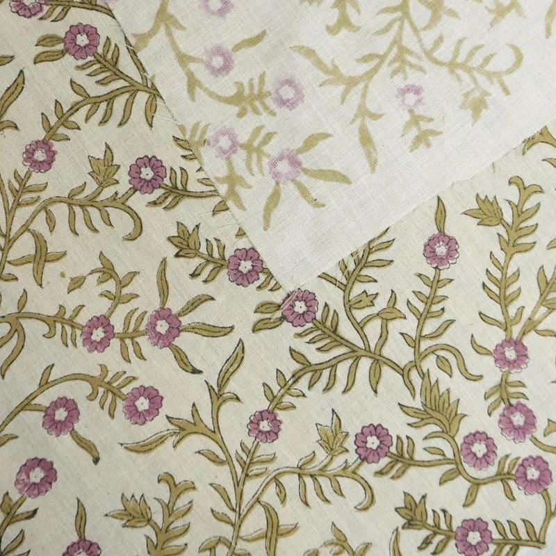 Block Print Printed Linen Fabric Purple Pastel Brown - Sehjan