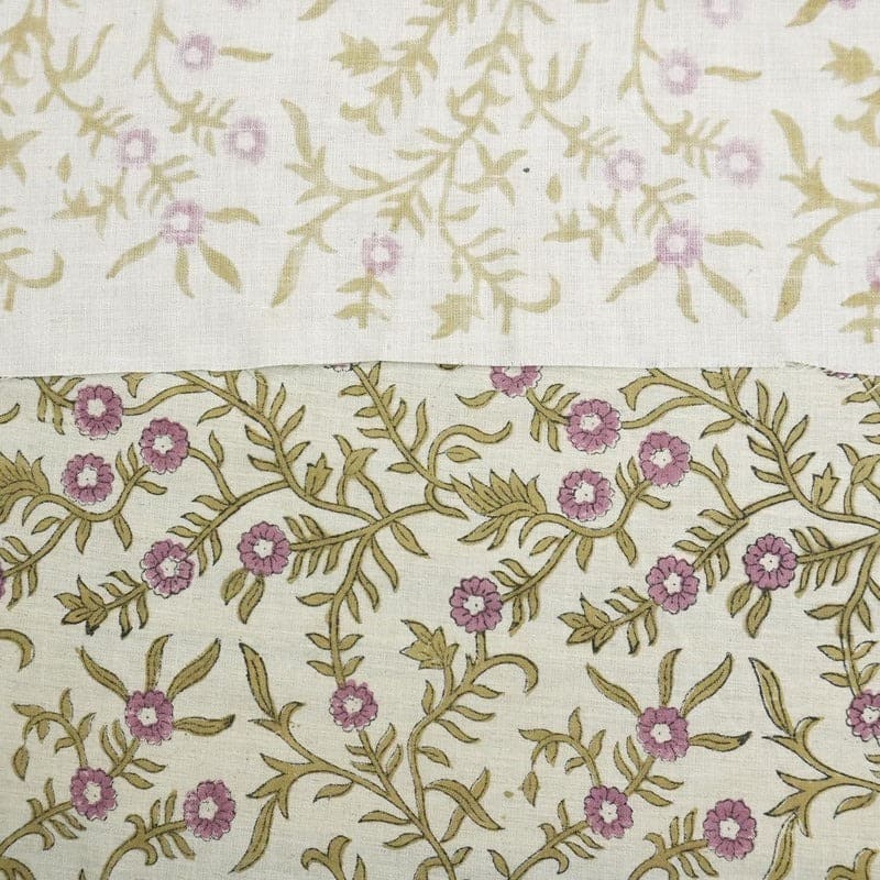 Block Print Printed Linen Fabric Purple Pastel Brown - Sehjan