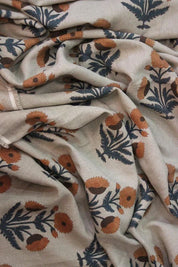 Block print Mustard& Beige Fabric For Home Setup Design - Badshah