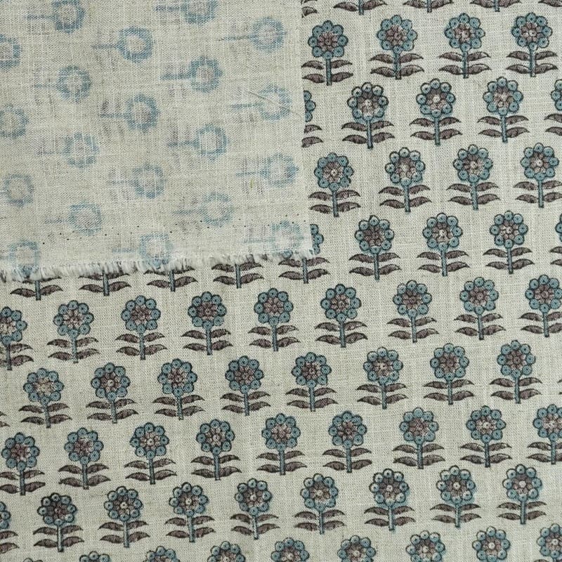 Blue Block Printed Floral Boho Pillow & Cushion Fabric – Anamika