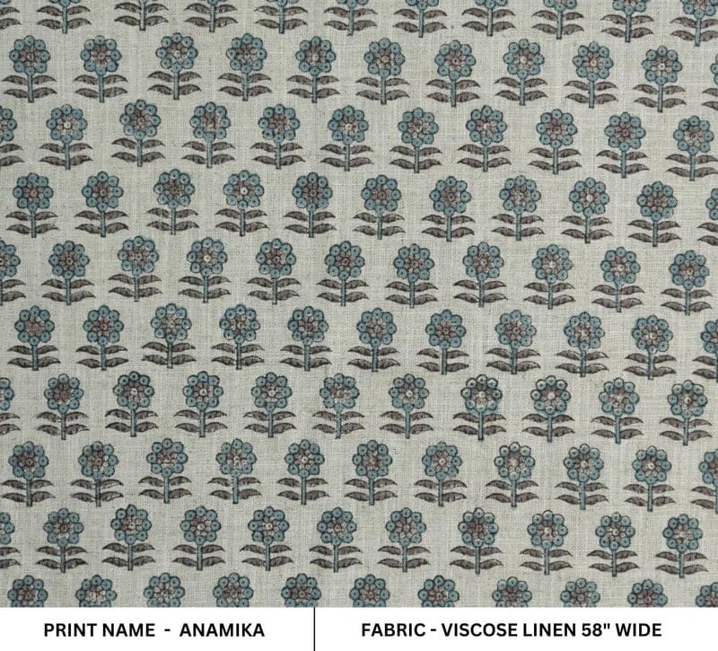 Blue Block Printed Floral Boho Pillow & Cushion Fabric – Anamika