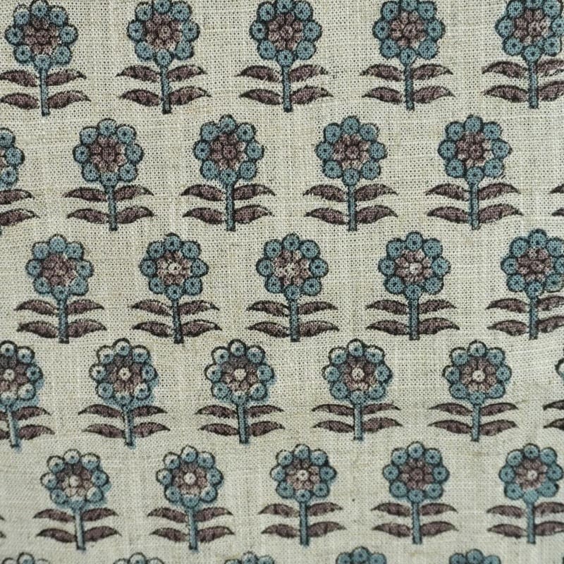 Blue Block Printed Floral Boho Pillow & Cushion Fabric – Anamika