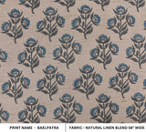 Hand Block Print Blue & Brown Linen Fabric For Lampshade - Baelpatra