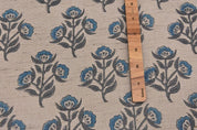 Hand Block Print Blue & Brown Linen Fabric For Lampshade - Baelpatra