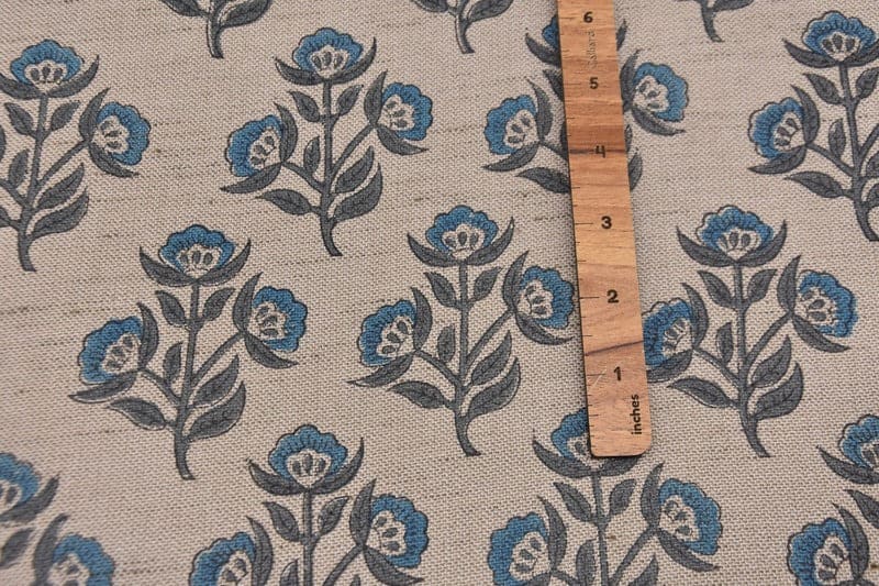 Hand Block Print Blue & Brown Linen Fabric For Lampshade - Baelpatra