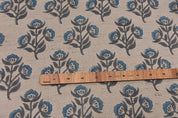 Hand Block Print Blue & Brown Linen Fabric For Lampshade - Baelpatra