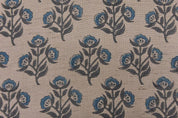 Hand Block Print Blue & Brown Linen Fabric For Lampshade - Baelpatra