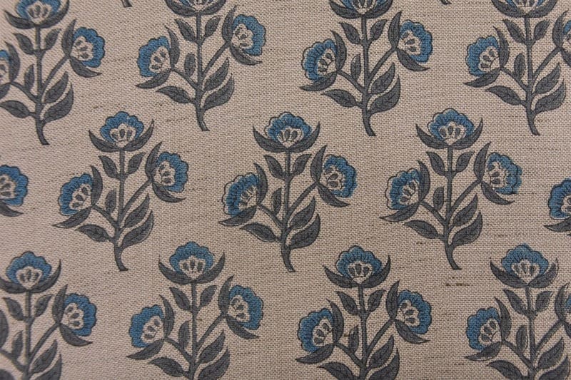 Hand Block Print Blue & Brown Linen Fabric For Lampshade - Baelpatra