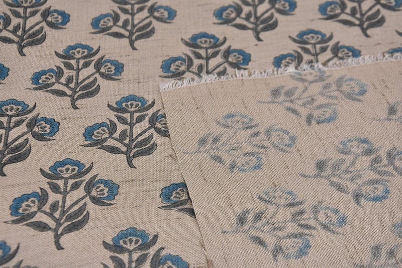 Hand Block Print Blue & Brown Linen Fabric For Lampshade - Baelpatra