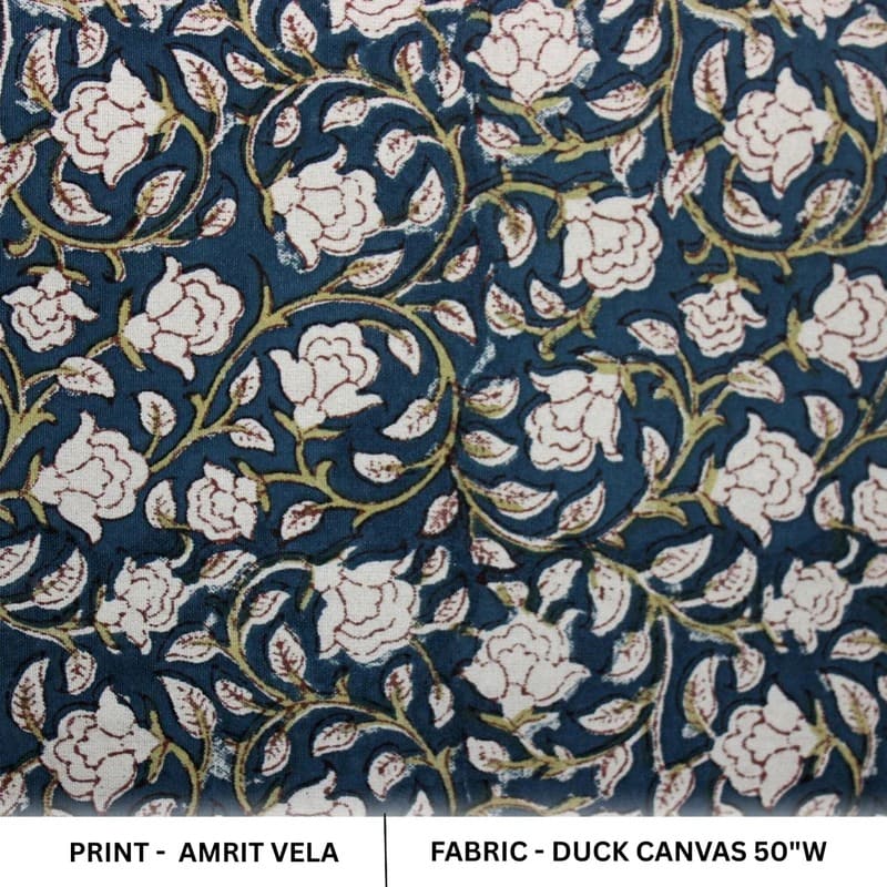 Blue & Green Floral Handcraft Duck Canvas Fabric – Amrit Vela