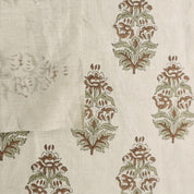 Hand Block Print Linen Brown & Green Fabric for Home Decor - Sikander
