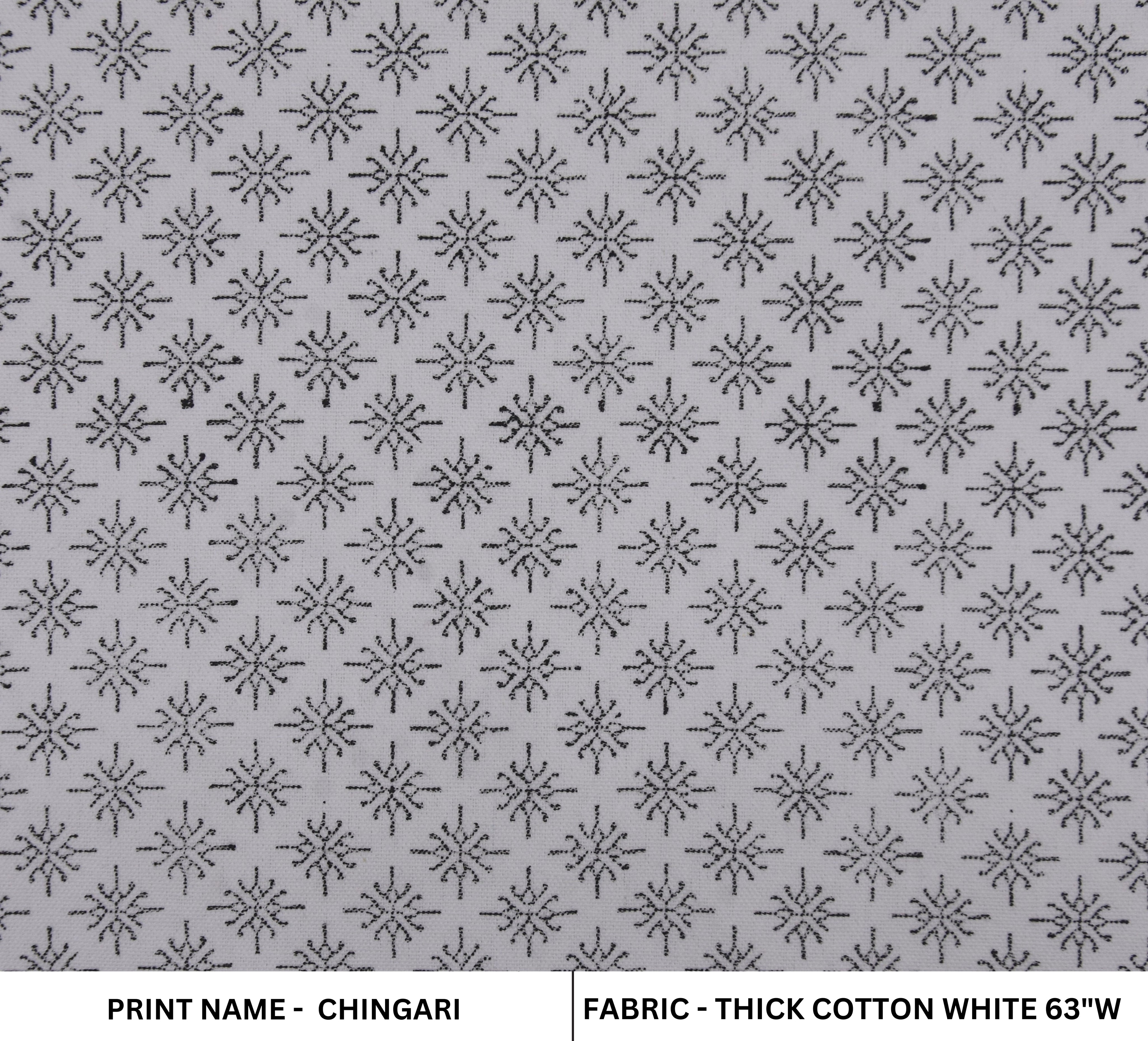 Hand Block Thick Cotton White 63" Wide Sofa and Table Cloth with Black Design Window Curtains Handloom Pattern Boho Decor - CHINGARI