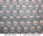Hand Block Print Pastel Gray & Blueish Fabric Curtains - Chhatri