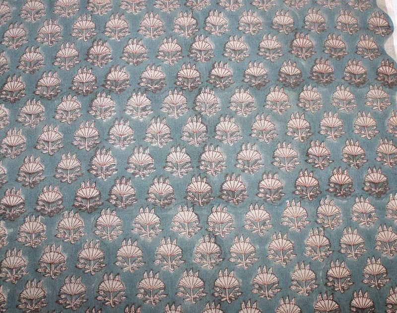 Hand Block Print Pastel Gray & Blueish Fabric Curtains - Chhatri