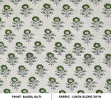Handmade Floral Block Printed Green and Gray Linen Blend Fabric Traditional - Bagru Buti