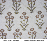 Handmade Floral Viscose Linen Fabric in Artisanal Block Print - Amitabh Brown & Green