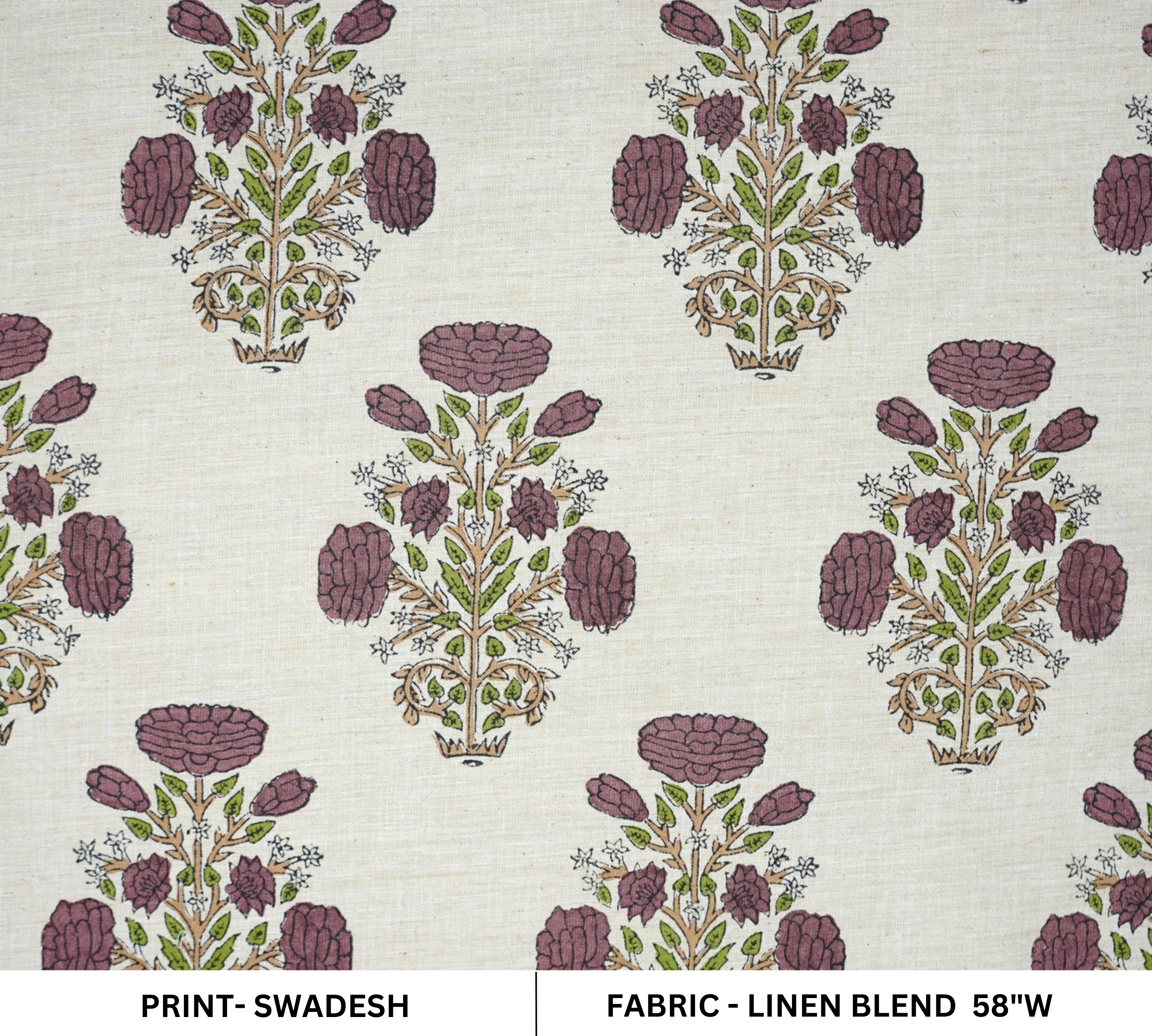 Pink Floral Fabric Handmade Boho Style on Soft Linen Blend for Home Décor - Swadesh