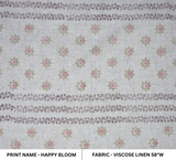 Handmade Pink Floral Viscose Linen Fabric for Cushions & Curtains - Happy Bloom Border