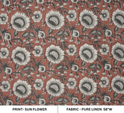 Handcrafted Elegant Red Floral Pure Linen Fabric Sustainable & Soft Sunflower Design