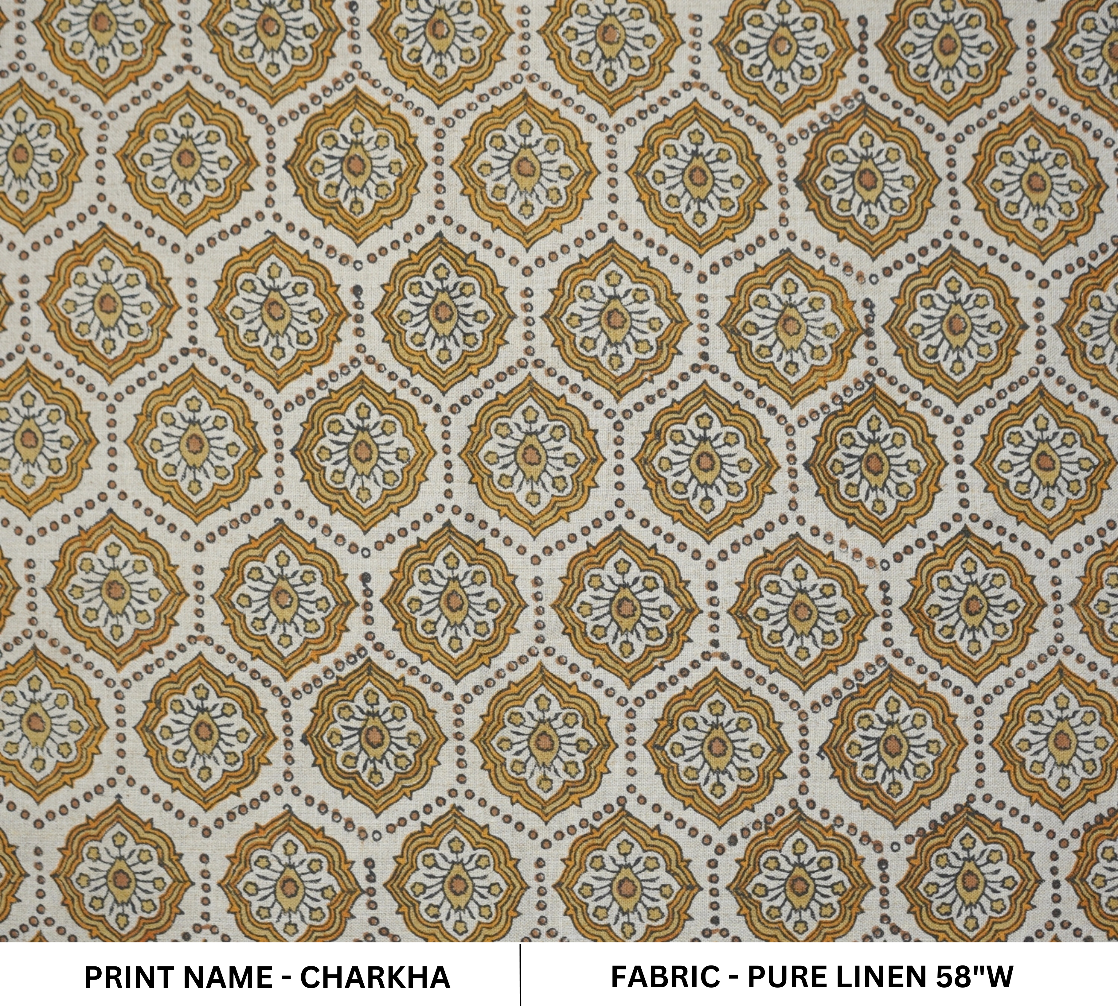 Handmade Boho Style Brown Floral Fabric on Custom Pure Linen - Charkha