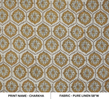 Handmade Block Printed Boho Style Brown Floral Fabric on Pure Linen - Charkha