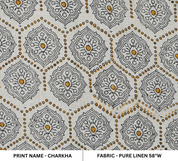 Handcrafted Sustainable Block Print Black Floral Fabric on Pure Linen - Charakha 