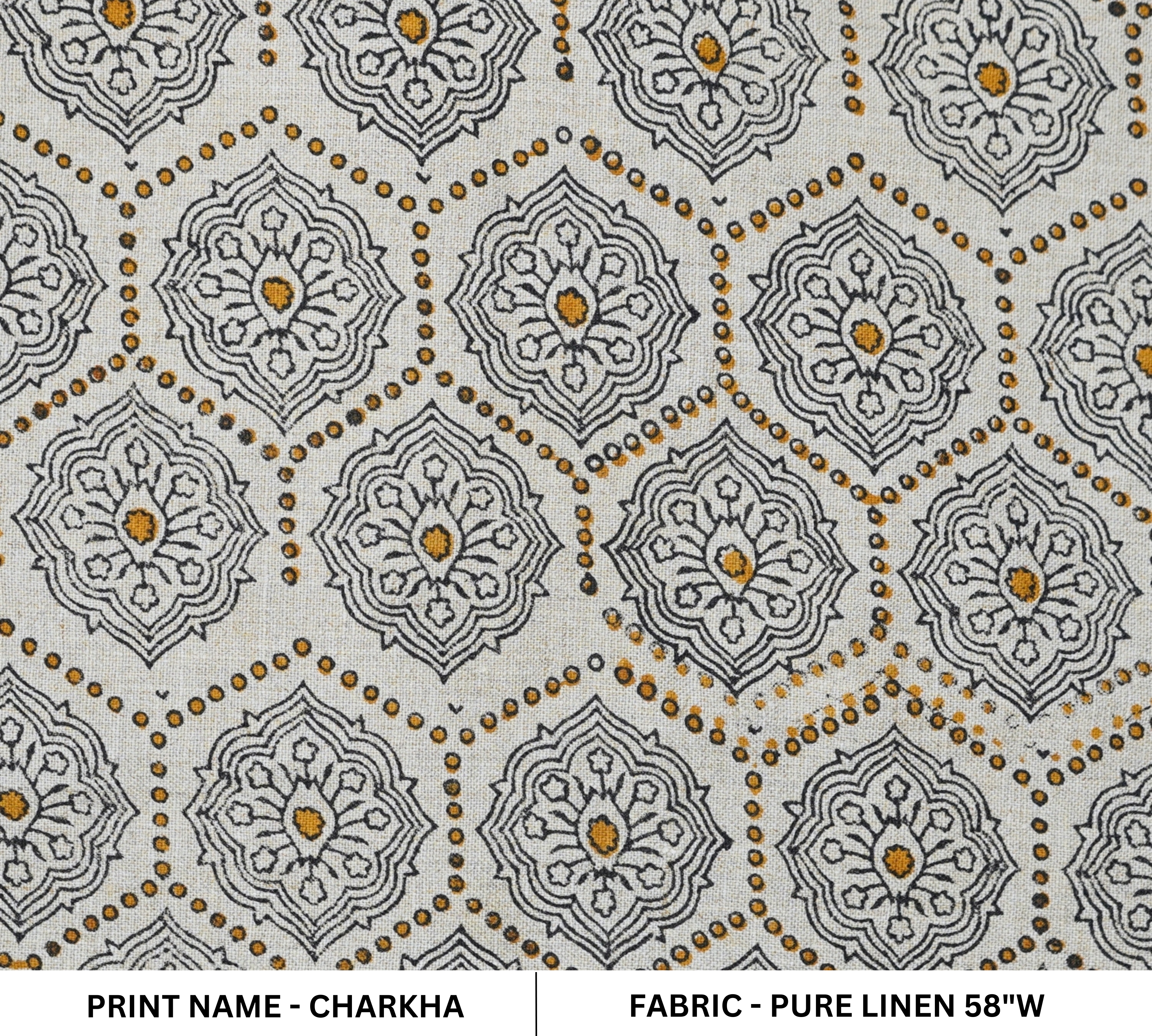 Handcrafted Sustainable Block Print Black Floral Fabric on Pure Linen - Charakha 