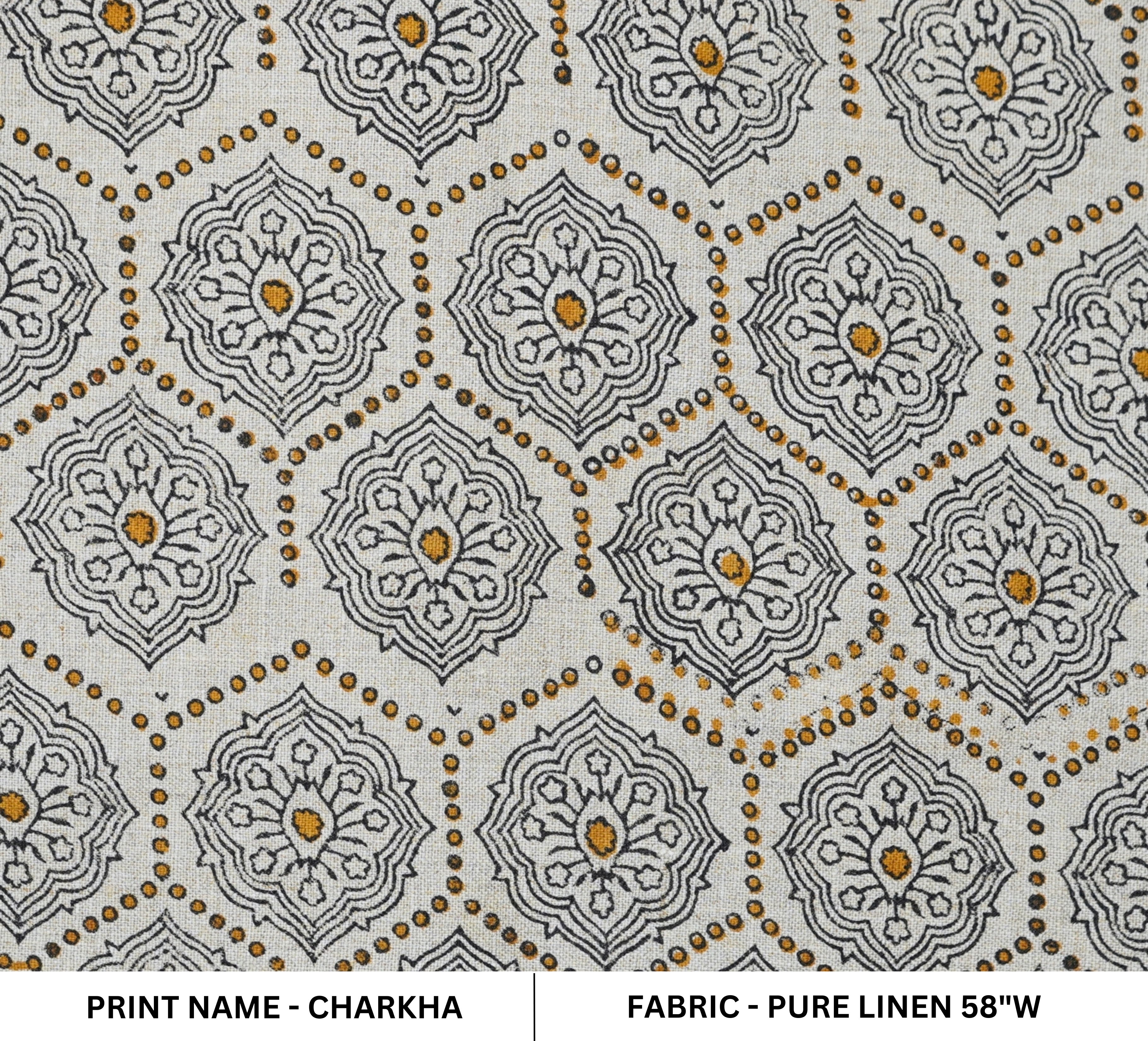 Handcrafted Sustainable Block Print Black Floral Fabric on Pure Linen - Charakha 