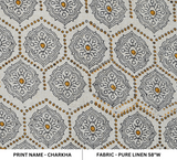 Handcrafted Sustainable Block Print Black Floral Fabric on Pure Linen - Charakha